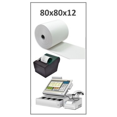 Bobine papier thermique 80x80x12 pour ticket de caisse - Longueur ~80 mètres - Sans BPA